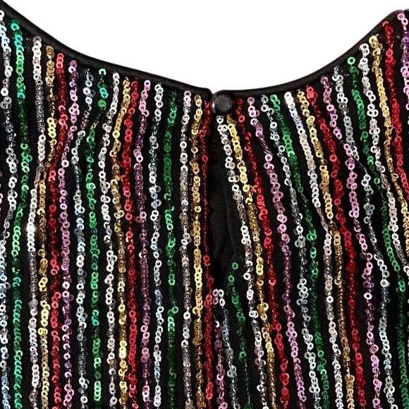 Art Class Girls Multi Color Sequin Party Dress Sparkle Short Sleeve Stripes - Picture 5 of 5